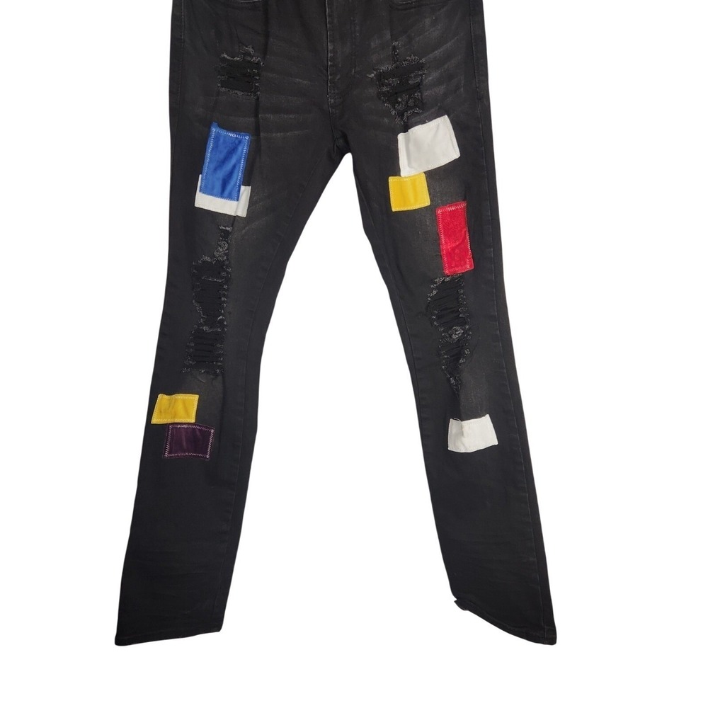 Frost Origs Distressed Patchwork Jeans Mens 32 Black Ripped‎ Streetwear Urban